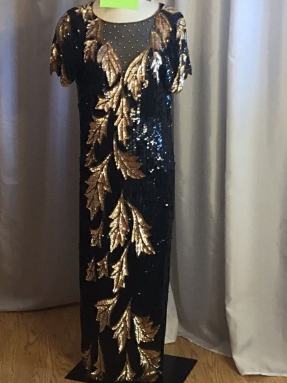 Nwot Medium Rue De Calais Black & Gold Beaded Evening Gown